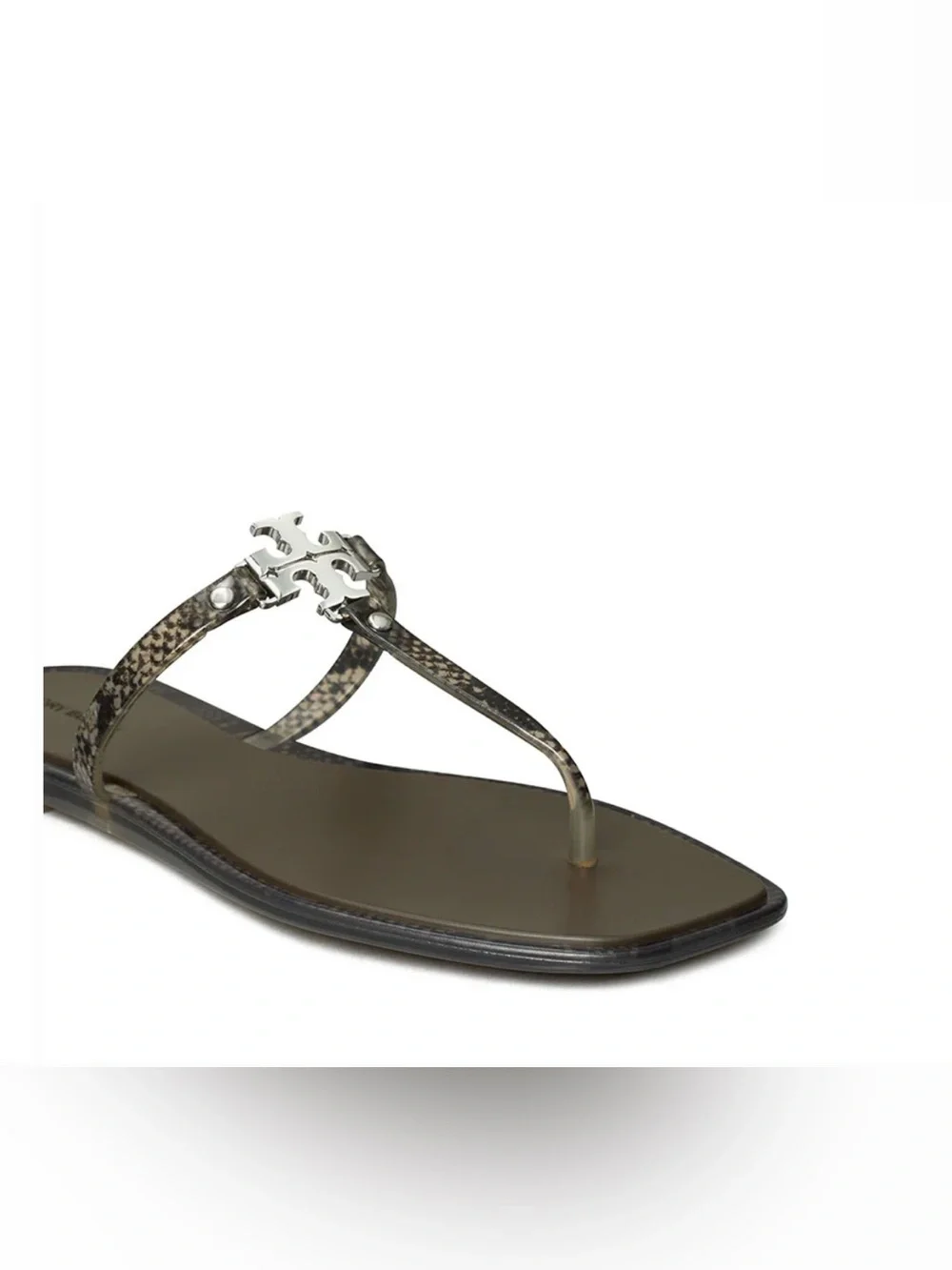 Tory Burch Roxanne Jelly Flip Flops Ash Brown Silver Logo Sandals Size 8 NWT